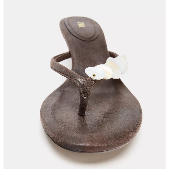 Zara NWT brown seashell sandals embellished shell - Picture 2 of 5
